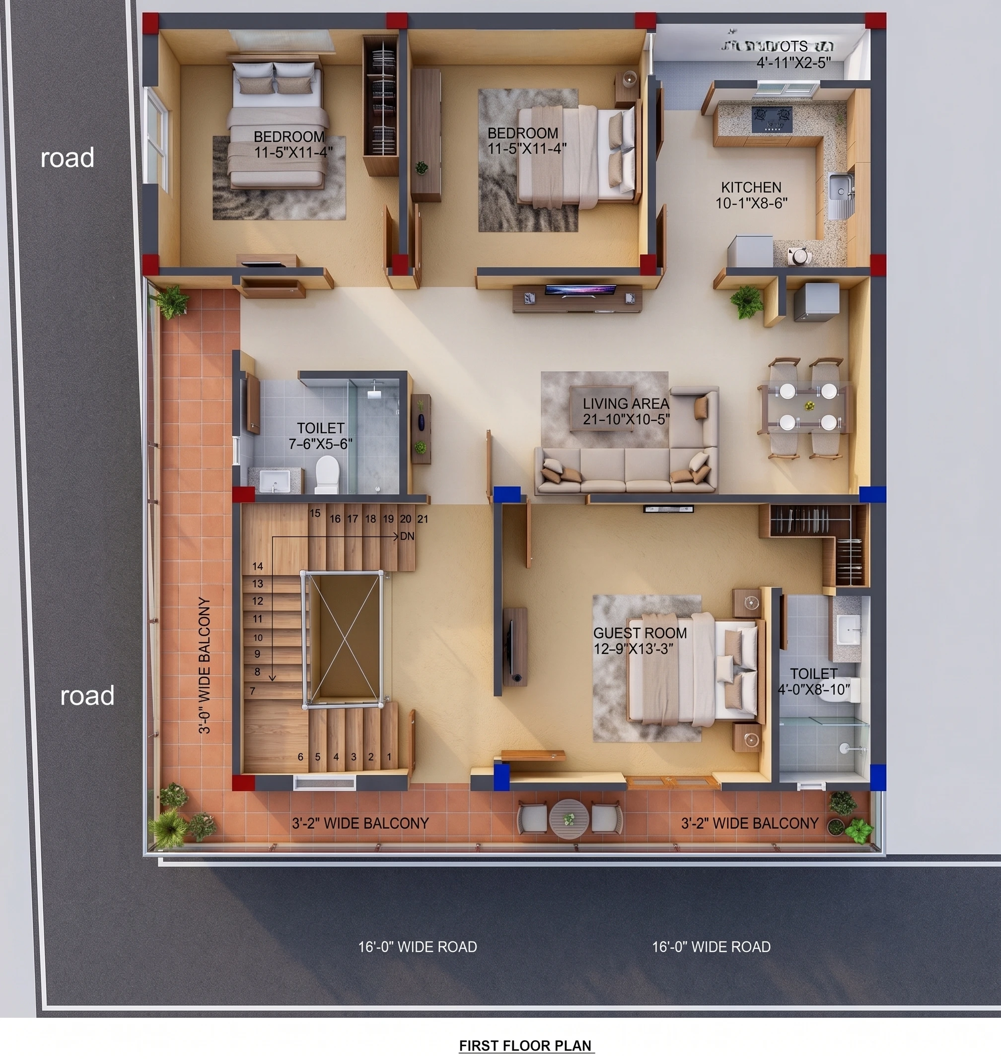 35x40 West Facing Corner House Plan | 1400 Sq Ft 5 BHK Duplex Ghar Ka Naksha with Car Parking